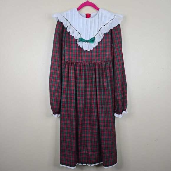 Fischel vinatge 70s 80s tartan plaid with ruffled collar size 14 - Picture 1 of 9